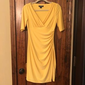 Bold yellow Lauren Ralph Lauren faux wrap dress